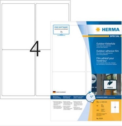 Изображение Herma Odporne na warunki atmosferyczne etykiety foliowe A4, 99,1 x 139 mm, białe, wyjątkowo silna przyczepność, rozciągliwe - 9539