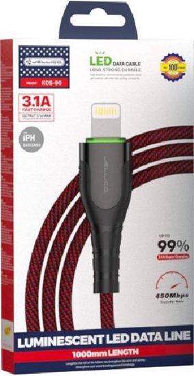 Изображение Kabel USB Jellico USB-A - Lightning 1 m Czerwony (6972310641034)