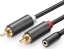 Attēls no Kabel Ugreen Jack 3.5mm - RCA (Cinch) x2 1m czarny (UGR508BLK)