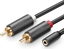 Attēls no Kabel Ugreen Jack 3.5mm - RCA (Cinch) x2 1m czarny (UGR650BLK)