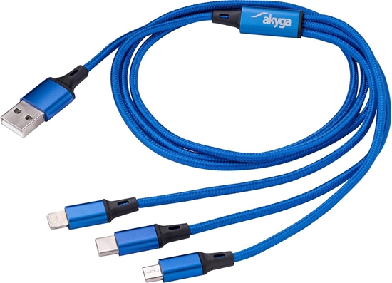 Picture of Kabel USB Akyga USB-A - USB-C + microUSB + Lightning 1.2 m Niebieski (AK-USB-27)