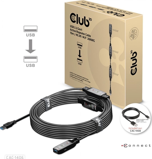 Picture of Kabel USB Club 3D USB-A - USB-A 15 m Czarny (CAC-1406)