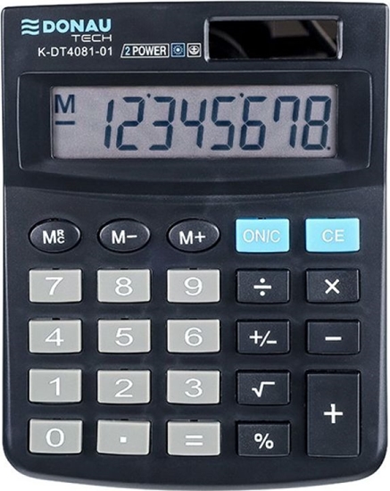 Picture of Kalkulator Donau Kalkulator biurowy DONAU TECH, 8-cyfr. wyświetlacz, wym. 134x104x17 mm, czarny