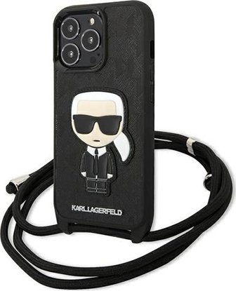 Picture of Karl Lagerfeld Karl Lagerfeld KLHCP13LCMNIPK iPhone 13 Pro / 13 6,1" hardcase czarny/black Leather Monogram Patch and Cord Iconik