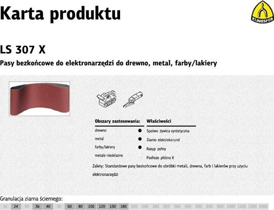 Изображение Klingspor PAS ŚCIER.BEZKOŃC.PŁÓT.LS307X 75*533 GR.60(45097B) OP.10SZT