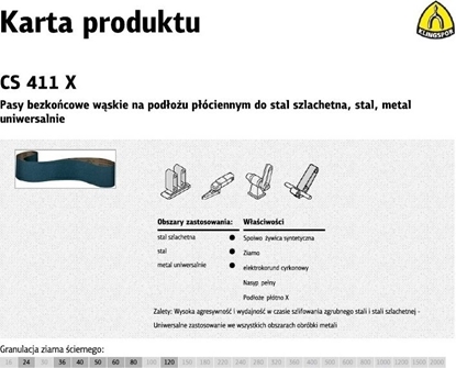 Attēls no Klingspor Pasy bezkońcowe do elektronarzędzi CS411X 75mm x 533mm gr. 60 /10szt. (KBCS411X60)