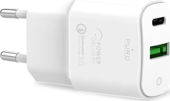 Picture of Ładowarka Puro Mini Fast Travel Charger 1x USB-A 1x USB-C 3 A (PUR414WHT)