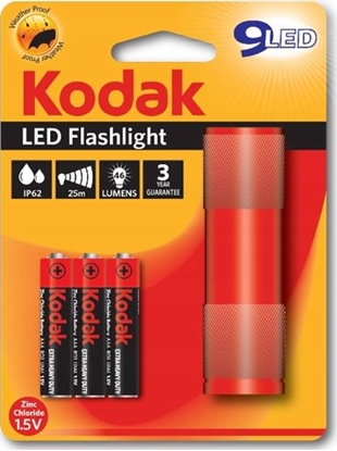 Изображение Latarka Kodak Mini Latarka Ręczna Kodak 9 Led Ip62 25m + 3x Aaa - Czerwona