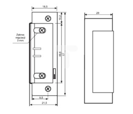 Изображение Łucznik Elektrozaczep symetryczny NC z ześlizgiem Z wyłącznikiem 1420RFT-12AC/DC