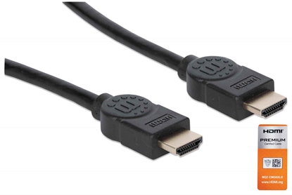 Attēls no Manhattan HDMI Cable with Ethernet, 4K@60Hz (Premium High Speed), 1.8m, Male to Male, Black, Equivalent to Startech HDMM2MP (except 20cm shorter), Ultra HD 4k x 2k, Fully Shielded, Gold Plated Contacts, Lifetime Warranty, Polybag