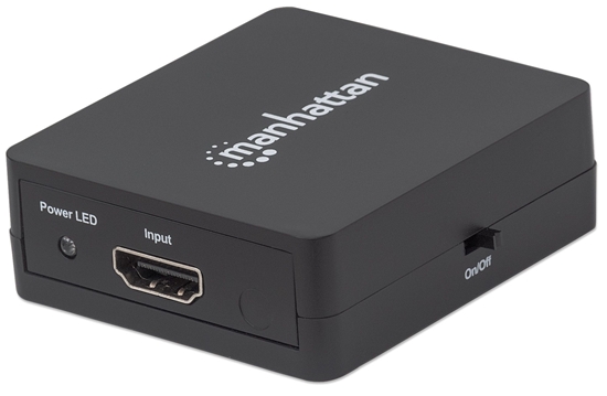 Изображение Manhattan HDMI Splitter 2-Port , 1080p, Black, Displays output from x1 HDMI source to x2 HD displays (same output to both displays), USB-A Powered (cable included, 0.7m), Three Year Warranty, Retail Box