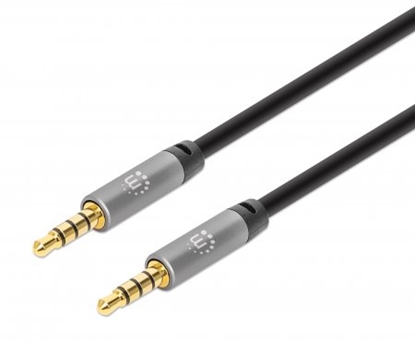 Attēls no Manhattan Stereo Audio 3.5mm Cable, 5m, Male/Male, Slim Design, Black/Silver, Premium with 24 karat gold plated contacts and pure oxygen-free copper (OFC) wire, Lifetime Warranty, Polybag