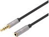 Picture of Manhattan Stereo Audio 3.5mm Extension Cable, 2m, Male/Female, Slim Design, Black/Silver, Premium with 24 karat gold plated contacts and pure oxygen-free copper (OFC) wire, Lifetime Warranty, Polybag