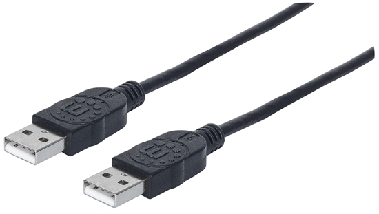 Изображение Manhattan USB-A to USB-A Cable, 1m, Male to Male, 480 Mbps (USB 2.0), Equivalent to Startech USB2AA1M, Hi-Speed USB, Black, Lifetime Warranty, Polybag