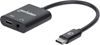 Picture of Manhattan USB-C to Headphone Jack (3.5mm) and USB-C (inc Power Delivery), Black, 480 Mbps (USB 2.0), Cable 11cm, Audio, With Power Delivery to USB-C Port (60W), Equivalent to CDP235APDM , Three Year Warranty, Retail Box