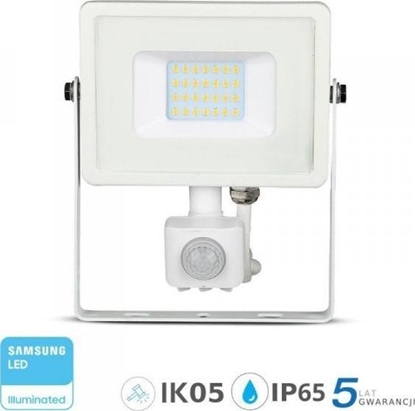 Attēls no Naświetlacz V-TAC Projektor LED 20W 1600lm 6400K Dioda SAMSUNG z czujnikiem ruchu PIR Biały IP65 450