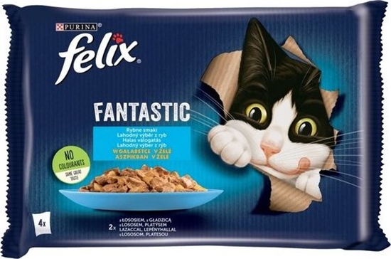 Picture of Nestle FELIX sasz.4x85g FANTASTIC RYBNE SMAKI Z WARZYWAMI w galaretce łosoś z cukinią, pstrąg z zieloną fasolą /12