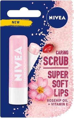 Изображение Nivea Caring Scrub Super Soft Lips pielęgnujący peeling do ust w sztyfcie Dzika Róża 4,8g