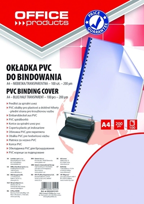 Изображение Office Products OKŁADKI DO BINDOWANIA OFFICE PRODUCTS, PVC, A4, 200MIKR., 100SZT., NIEBIESKIE TRANSPARENTNE 20222015-01
