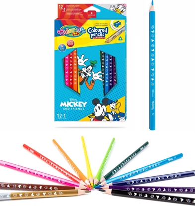 Изображение Patio Kredki ołówkowe trójkątne 12 sztuk 13 kolorów + temperówka Colorino Kids Mickey