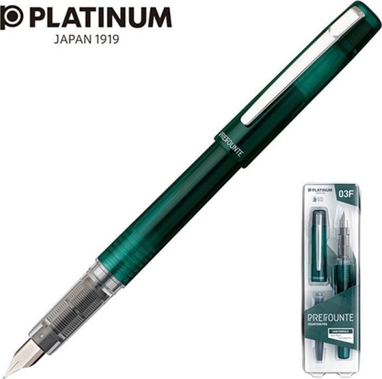 Изображение Platinum Pióro wieczne Platinum Prefounte Dark Emerald, F, w plastikowym opakowaniu, na blistrze, zielone
