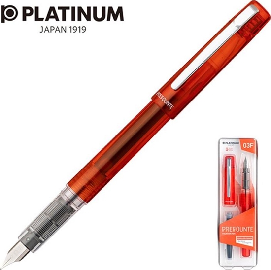 Изображение Platinum Pióro wieczne Platinum Prefounte Vermilion Orange, F, w plastikowym opakowaniu, na blistrze, pomarańczowe