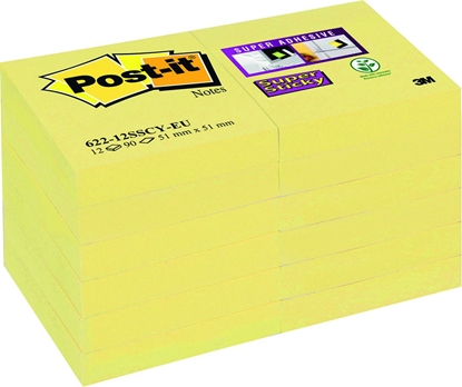 Attēls no Post-it Post-It Super Sticky 51x51 mm 12x90 kart. żółty