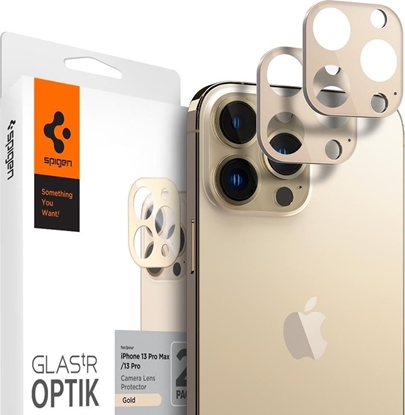 Изображение Spigen Szkło hartowane na aparat Spigen Optik Camera Lens Apple iPhone 13 Pro/13 Pro Max Gold [2 PACK]