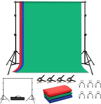Изображение Puluz Puluz Zestaw/Statyw do mocowania tła fotograficznego 2x2m + tła fotograficzne 3 szt PKT5204