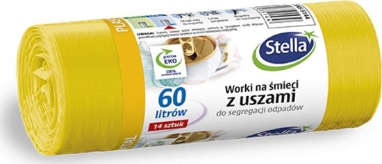 Изображение Stella Worki z uszami STELLA, do segregacji plastiku i metali, 60 l, 14 szt., żółte, żółty