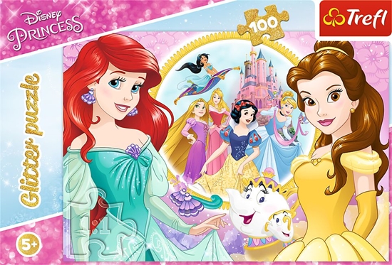 Изображение Trefl Puzzle glitter błyszczące księżniczki Disney Bella i Arielka 100 14819