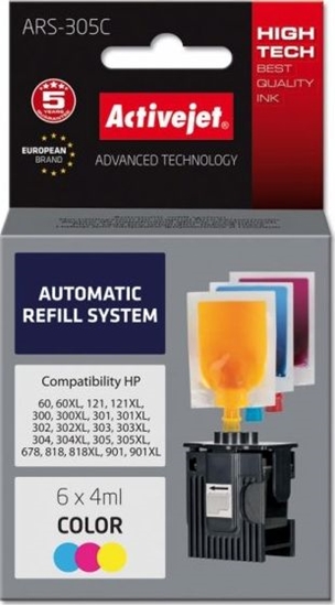 Изображение Tusz Activejet System uzupełnień Activejet ARS-305Col (zamiennik HP301, HP302, HP303, HP304, HP304 ; 6 x 4 ml; kolor)