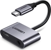 Picture of Adapter USB Ugreen USB-C - Jack 3.5mm + USB-C Srebrny  (50596)