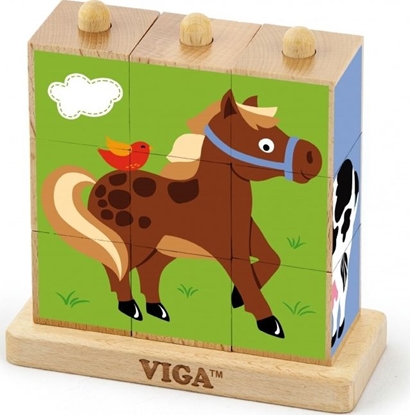 Изображение Viga Drewniana Układanka Logiczna Puzzle Edukacyjne Viga Toys Farma 9 elementów