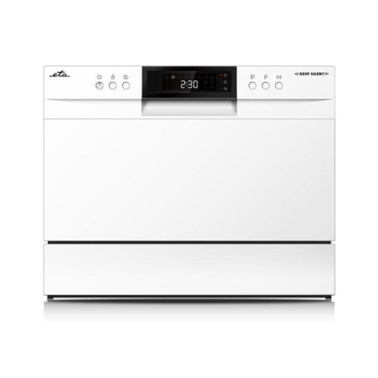 Изображение ETA | Dishwasher | ETA138490000F | Table | Width 55 cm | Number of place settings 6 | Number of programs 8 | Energy efficiency class F | Display | White