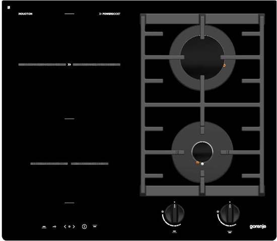 Изображение Gorenje | Hob | GCI691BSC | Induction and gas | Number of burners/cooking zones 4 | Rotary knobs | Timer | Black