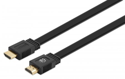 Изображение Manhattan HDMI Cable with Ethernet (Flat), 4K@60Hz (Premium High Speed), 10m, Male to Male, Black, Ultra HD 4k x 2k, Fully Shielded, Gold Plated Contacts, Lifetime Warranty, Polybag