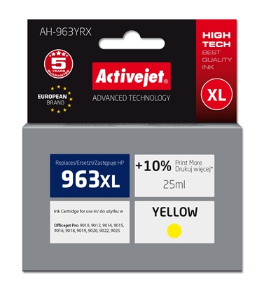 Attēls no Activejet AH-963YRX Ink (replacement for HP 963XL 3JA29AE; Premium; 1760 pages; 25 ml, yellow)