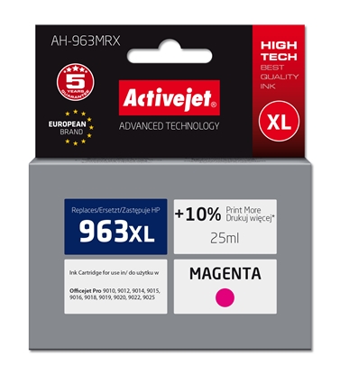 Attēls no Activejet AH-963MRX Ink Cartridge (replacement for HP 963XL 3JA28AE; Premium; 1760 pages; 25 ml, magenta)