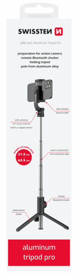 Изображение Selfie kāts Swissten Bluetooth Selfie Stick Aluminum Tripod