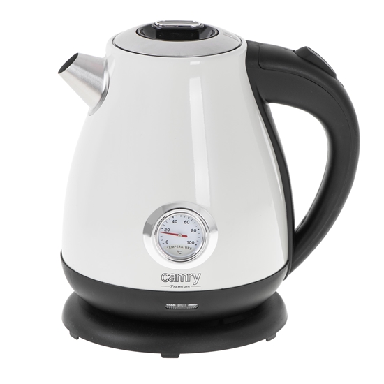 Изображение Camry | Kettle with a thermometer | CR 1344 | Electric | 2200 W | 1.7 L | Stainless steel | 360° rotational base | White