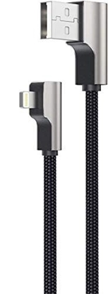 Изображение CB-AL01 Black OEM nylonowy kabel USB - Lightning | 2m | wtyki 90 stopni | certyfikat MFi