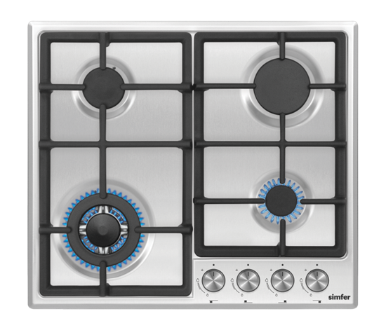 Изображение Simfer | Hob | H6.406.VGWIM | Gas | Number of burners/cooking zones 4 | Rotary knobs | Stainless Steel