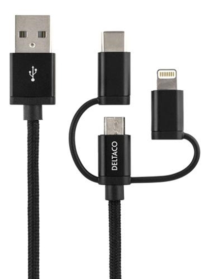 Picture of Deltaco IPLH-584 USB cable 1 m USB 2.0 USB A USB C/Micro-USB B/Lightning Black