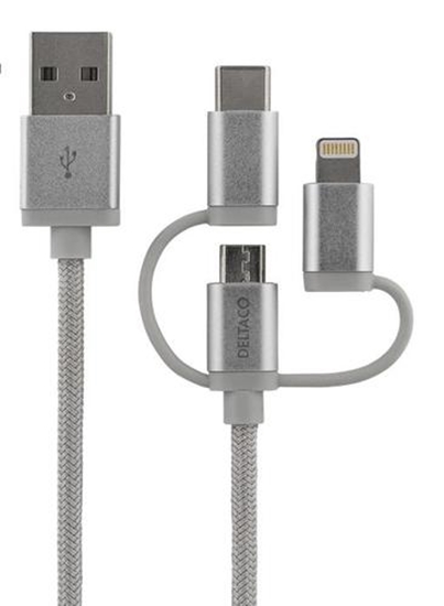 Picture of Deltaco IPLH-585 USB cable 1 m USB 2.0 USB A Micro-USB B Silver