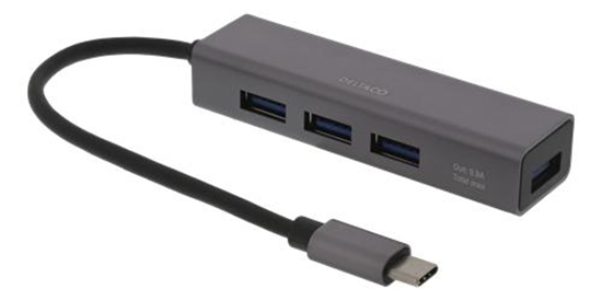 Изображение Adapteris DELTACO 4xUSB-A, pilkas / USBC-HUB11