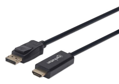 Изображение Manhattan DisplayPort 1.1 to HDMI Cable, 1080p@60Hz, 1m, Male to Male, DP With Latch, Black, Not Bi-Directional, Three Year Warranty, Polybag