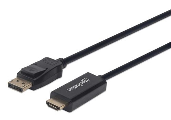 Picture of Manhattan DisplayPort 1.2 to HDMI Cable, 4K@60Hz, 1m, Male to Male, DP With Latch, Black, Not Bi-Directional, Three Year Warranty, Polybag