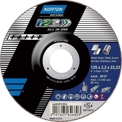 Изображение Norton Clipper Tarcza przecinająca i szlifująca A46S-125x2.2x22.2-T27 NORTON 1 2 3