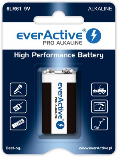 Picture of BAT9.ALK.eAP1; 6LR61/9V baterijas 9V everActive Pro Alkaline MN1604/522 iepakojumā 1 gb.